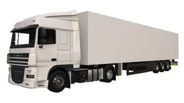 Bir yarı römork ile büyük beyaz kamyonet. Grafik yerleştirmek için şablon. 3D render.