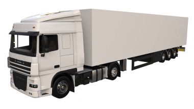 Bir yarı römork ile büyük beyaz kamyonet. Grafik yerleştirmek için şablon. 3D render.