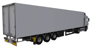 Bir yarı römork ile büyük beyaz kamyonet. Grafik yerleştirmek için şablon. 3D render.