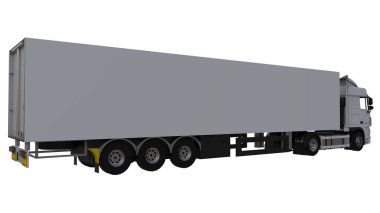 Bir yarı römork ile büyük beyaz kamyonet. Grafik yerleştirmek için şablon. 3D render.