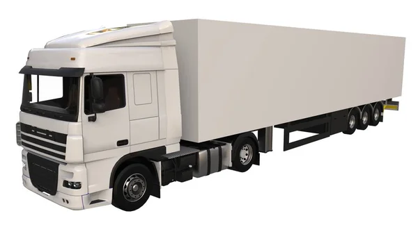 Grande camion bianco con semirimorchio. Modello per la collocazione grafica. rendering 3d . — Foto Stock