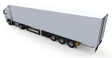 Bir yarı römork ile büyük beyaz kamyonet. Grafik yerleştirmek için şablon. 3D render.