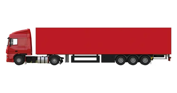 Nagy piros teherautó egy félpótkocsi. Sablon forgalomba grafikák. 3D-leképezés. — Stock Fotó