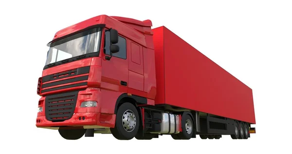 Велика червона вантажівка з напівпричепом. Шаблон для розміщення графіки. 3D візуалізація . — стокове фото