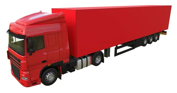 Grand camion rouge avec une semi-remorque. Modèle pour placer des graphiques. Rendu 3d . — Photo