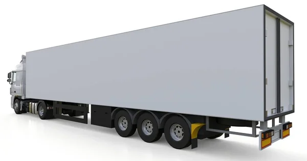 Grand camion blanc avec une semi-remorque. Modèle pour placer des graphiques. Rendu 3d . — Photo