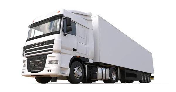 Grande camion bianco con semirimorchio. Modello per la collocazione grafica. rendering 3d . — Foto Stock