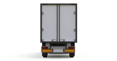 Bir yarı römork ile büyük beyaz kamyonet. Grafik yerleştirmek için şablon. 3D render.