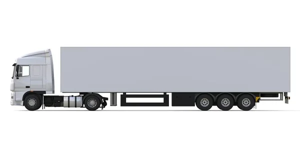 Bir yarı römork ile büyük beyaz kamyonet. Grafik yerleştirmek için şablon. 3D render.