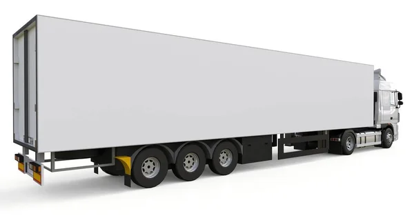 Bir yarı römork ile büyük beyaz kamyonet. Grafik yerleştirmek için şablon. 3D render. — Stok fotoğraf
