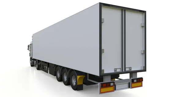 Stor vit lastbil med en semitrailer. Mall för placera grafik. 3D-rendering. — Stockfoto