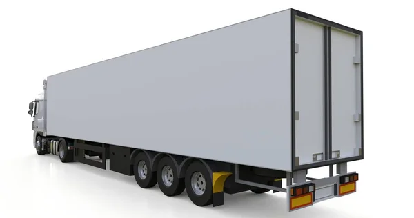 Duży biały ciężarówka z naczepą. Szablon do umieszczania grafiki. renderowania 3D. — Zdjęcie stockowe