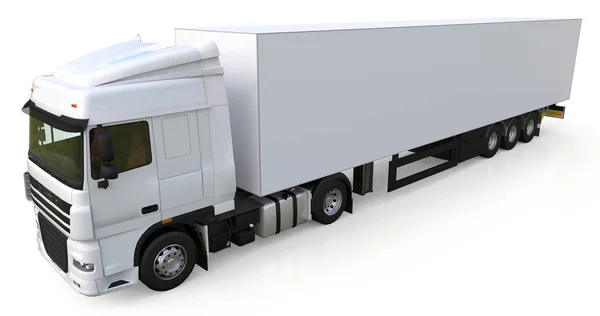 Велика біла вантажівка з напівпричепом. Шаблон для розміщення графіки. 3D візуалізація . — стокове фото