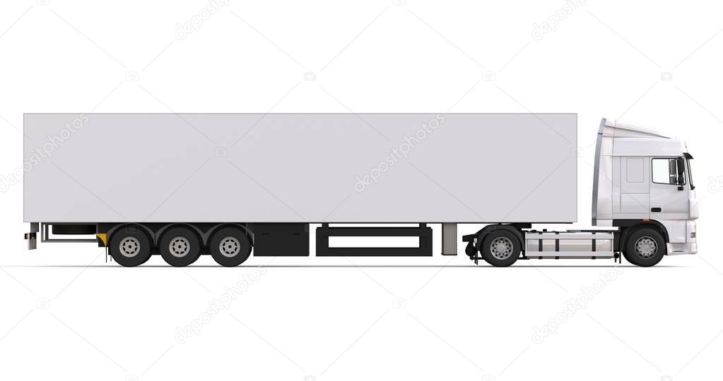 Große weiße LKW mit Auflieger. Vorlage für das Platzieren von Grafiken