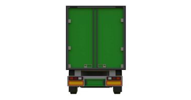 Bir yarı römork ile büyük yeşil kamyon. Grafik yerleştirmek için şablon. 3D render.