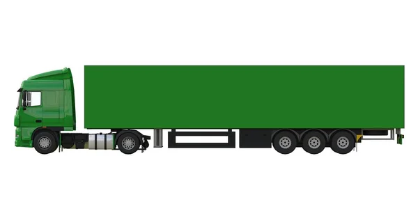 Grand camion vert avec une semi-remorque. Modèle pour placer des graphiques. Rendu 3d . — Photo