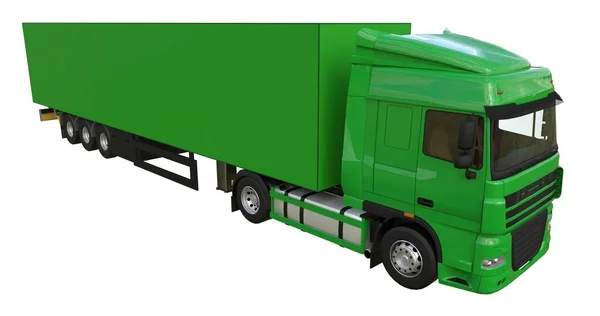 Grande caminhão verde com um semi-reboque. Modelo para colocar gráficos. Renderização 3d . — Fotografia de Stock