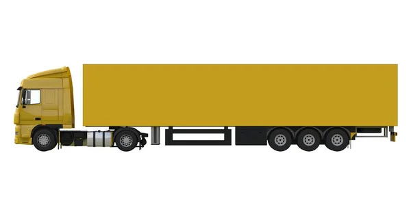Bir yarı römork ile büyük sarı kamyon. Grafik yerleştirmek için şablon. 3D render. — Stok fotoğraf