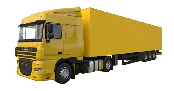 Grande caminhão amarelo com um semi-reboque. Modelo para colocar gráficos. Renderização 3d . — Fotografia de Stock