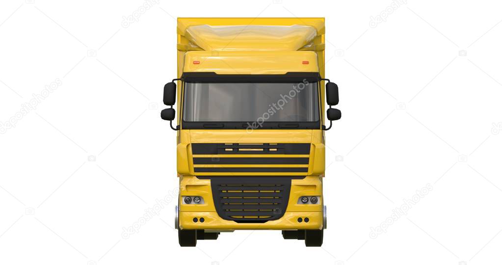 Large yellow truck with a semitrailer. Template for placing graphics. 3d rendering.