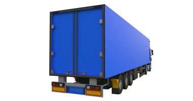 Büyük mavi bir yarı römork kamyon. Grafik yerleştirmek için şablon. 3D render.