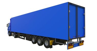 Büyük mavi bir yarı römork kamyon. Grafik yerleştirmek için şablon. 3D render.