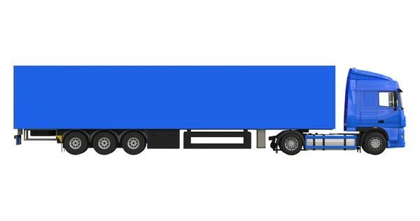 Grand camion bleu avec une semi-remorque. Modèle pour placer des graphiques. Rendu 3d . — Photo