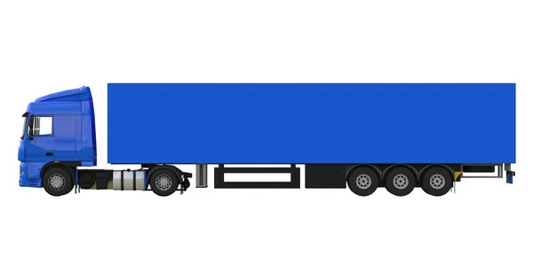 Büyük mavi bir yarı römork kamyon. Grafik yerleştirmek için şablon. 3D render. — Stok fotoğraf