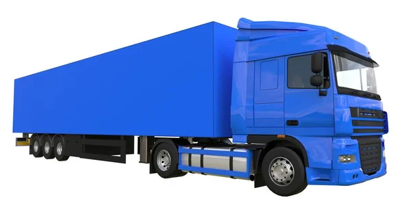 Велика синя вантажівка з напівпричепом. Шаблон для розміщення графіки. 3D візуалізація . — стокове фото