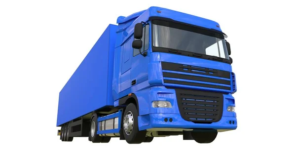 Grand camion bleu avec une semi-remorque. Modèle pour placer des graphiques. Rendu 3d . — Photo