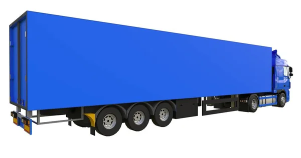 Grote blauwe vrachtwagen met een oplegger. Sjabloon voor afbeeldingen plaatsen. 3D-rendering. — Stockfoto