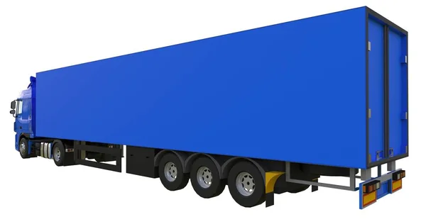 大きな青いトラック セミトレーラー。グラフィックスを配置するためのテンプレート。3 d レンダリング. — ストック写真