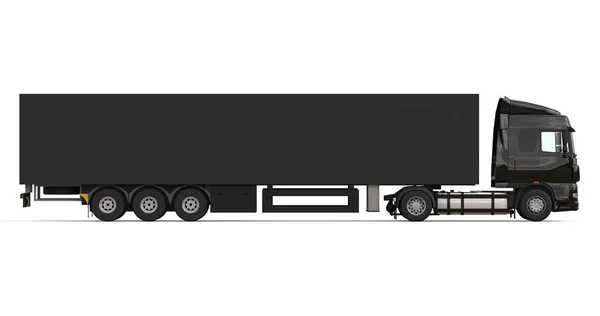 Большой черный грузовик с полуприцепом. Шаблон для размещения графики. 3d-рендеринг . — стоковое фото