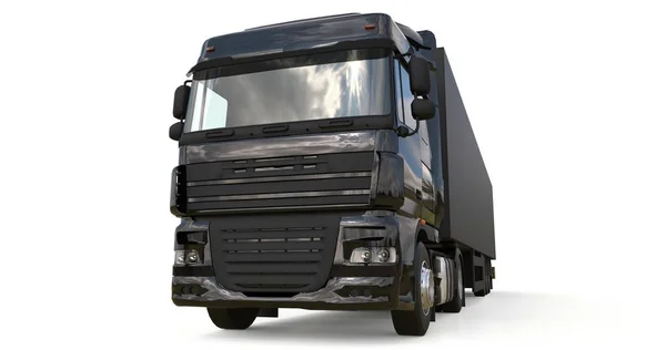 Grande camion nero con semirimorchio. Modello per la collocazione grafica. rendering 3d . — Foto Stock