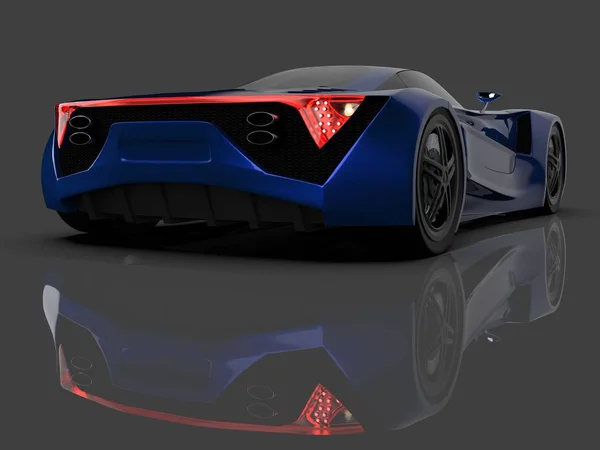 Blue racing concept car. Image of a car on a gray glossy background. 3d rendering. — Stock Photo, Image