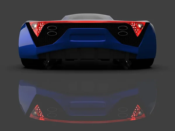 Concept-car de course bleu. Image d'une voiture sur un fond gris brillant. Rendu 3d . — Photo