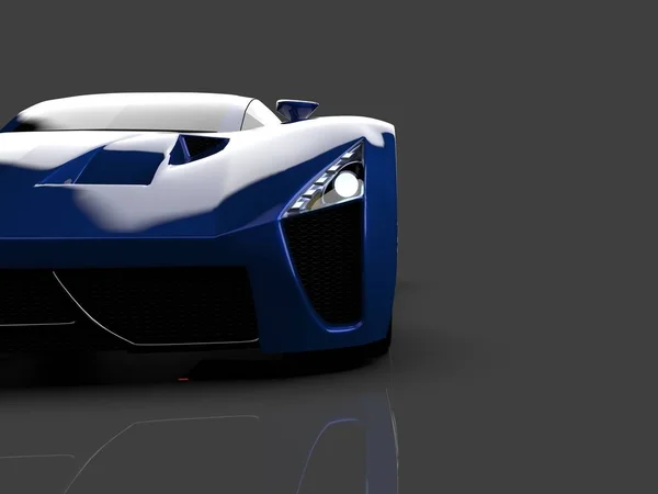 Concept-car de course bleu. Image d'une voiture sur un fond gris brillant. Rendu 3d . — Photo