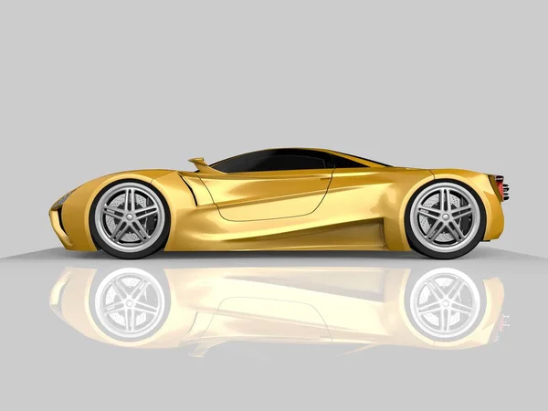 Coche concepto de carreras amarillo. Imagen de un coche sobre un fondo gris brillante. renderizado 3d . — Foto de Stock