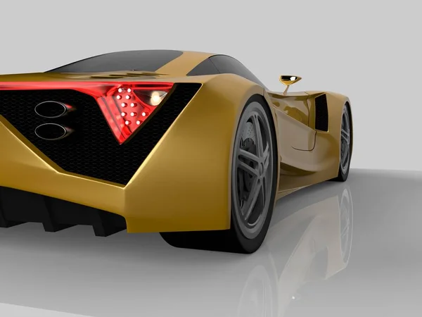 Sárga versenyautó koncepció. Kép egy autó fényes szürke háttéren. 3D-leképezés. — Stock Fotó