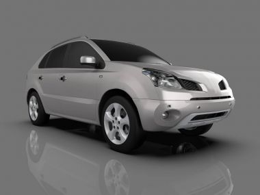 Kompakt şehir crossover yansımaları ile arka planı gri parlak metalik renk. 3D render.