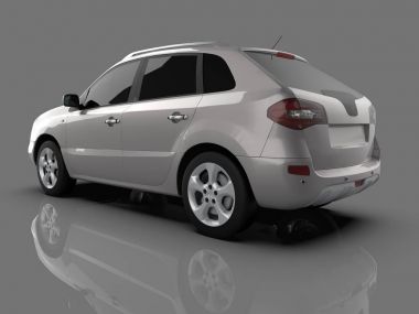 Kompakt şehir crossover yansımaları ile arka planı gri parlak metalik renk. 3D render.