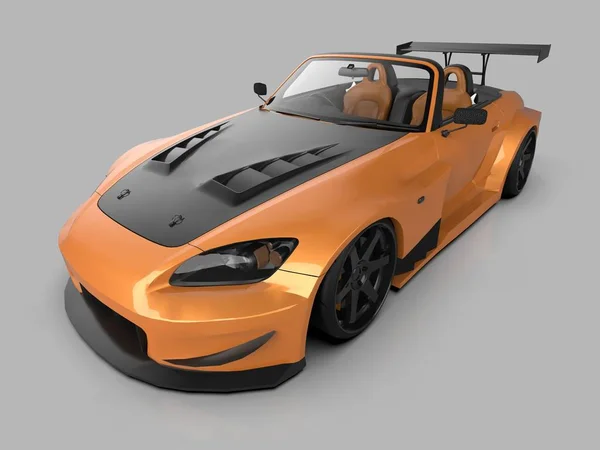 Modern sárga sport convertible. Nyitott autó tuning. 3D-leképezés. — Stock Fotó