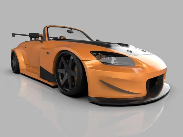 Modern sárga sport convertible. Nyitott autó tuning. 3D-leképezés. — Stock Fotó