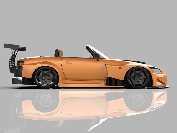 Moderne gele sport convertible. Open auto met tuning. 3D-rendering. — Stockfoto