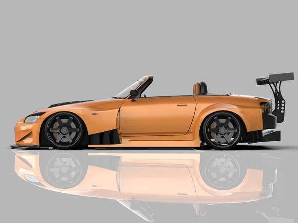Moderne gele sport convertible. Open auto met tuning. 3D-rendering. — Stockfoto