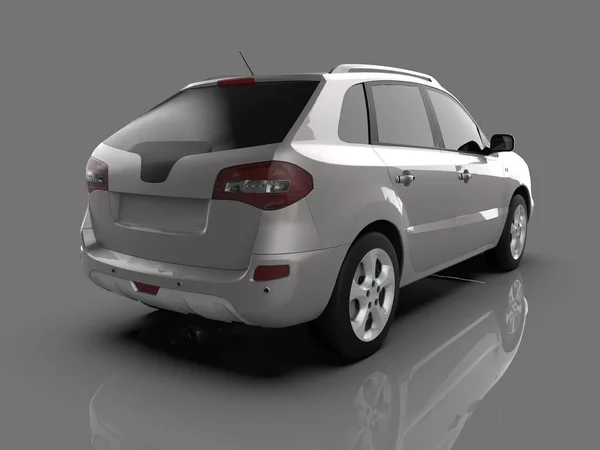 Compacte stad crossover metallic kleur op een grijze glanzende achtergrond met reflecties. 3D-rendering. — Stockfoto