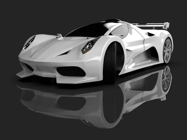 White racing concept car. Image of a car on a gray glossy background. 3d rendering. — Stock Photo, Image