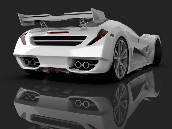 Белый гоночный концепт автомобиль. Изображение автомобиля на сером глянцевом фоне. 3d-рендеринг . — стоковое фото