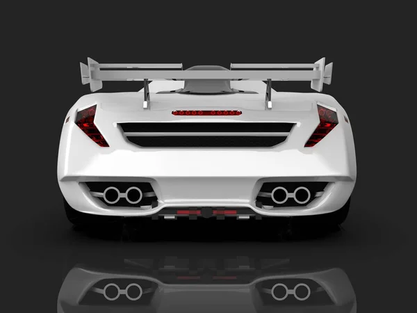 Weißes Rennkonzept. Bild eines Autos auf grauem Hochglanzhintergrund. 3D-Darstellung. — Stockfoto