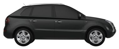 Kompakt şehir crossover siyah renk beyaz zemin üzerinde. 3D render.